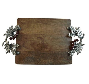 Plateau en bois en gros personnalisé pas cher prix moderne Simple en laiton en forme de feuille poignée rectangulaire plateau de service en bois - Product Image 6