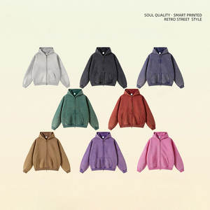 Streetwear personnalisé brodé soleil fané lourd 100% coton fermeture éclair épais surdimensionné en détresse Vintage hommes lavage à l'acide sweats à capuche - Product Image 2