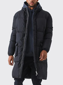 Chaqueta larga acolchada de poliéster OEM/ODM 100% para hombre, chaqueta de invierno con capucha y cremallera completa con logotipo bordado personalizado para hombre - Product Image 3