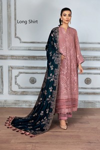 SS Collection Limited Edition Alizeh Bride Dress Embroidered Chiffon Long Flare Dyed Raw <b>Silk</b> Trouser Micro Velvet <b>Shawl</b> Lace - Product Image 2