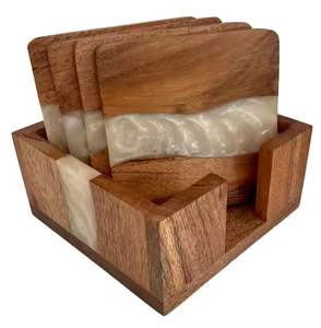 Haute Unique Résine Sous-verres Personnalisé Carré Acacia Bois Ardoise Résine Tasse Bois Résine Café Thé Boissons Maison En Gros Ensemble Personnalisé Bar - Product Image 2