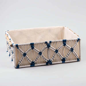 Aesthetic Jute & <b>Wooden</b> <b>Storage</b> <b>Baskets</b> Woven Cotton Rope <b>Basket</b> Set for Living Room or Bathroom Use - Product Image 2