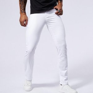 กางเกงยีนส์ผู้ชายสีขาวล้วน สไตล์ลำลอง สวมใส่สบาย ยืดได้ ทรงเข้ารูป สไตล์วินเทจ ทรงตรง ปักลาย ระบายอากาศได้ดี เหมาะสำหรับฤดูร้อน - Product Image 4