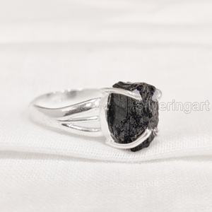 Bijoux en pierre brute Bague pour femme Tourmaline noire naturelle Pierre précieuse Octobre Pierre de naissance Boho Gypsy Bague Bague en argent sterling 925 - Product Image 4