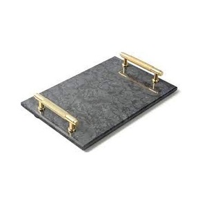 ถาดหินอ่อนหินอ่อนถาดเสิร์ฟอาหารจานหินอ่อนมีด้ามจับโลหะทำด้วยมือ - Product Image 2