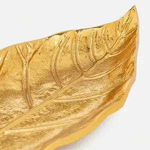 Plato decorativo de hoja larga de metal dorado-Pequeño - Product Image 6