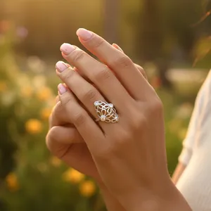 Women's 925 Silver Flower <b>Ring</b> CZ Zircon Stones 18K Gold Plated for <b>Wedding</b> Gift Jewelry Main Material 18K Gold Cut Inlay - Product Image 2