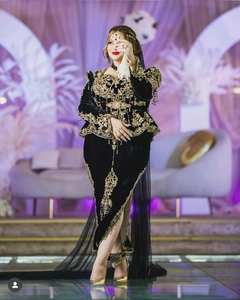 Dazzling Black <b>Jacket</b>-Karakou Dress with Embellished Golden Crystal Beads Pearls Glass Stone ,Dabka work on <b>Velvet</b> Fabric = 2025 - Product Image 1