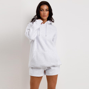 Conjunto de Dos Piezas de Sudadera Holgada y Pantalones Cortos Deportivos de Punto Casual para Mujer, 100% Algodón, con Bolsillos - Product Image 2