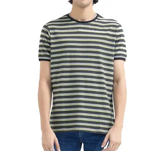 Best Selling Regular Fit White Color Black Stripes Men T Shirts Wholesale 100% Cotton Men Casual Wear T Shirts