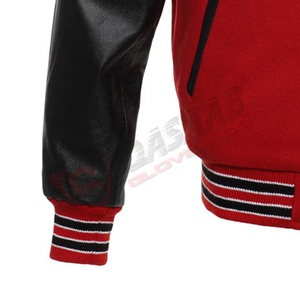 Logotipo personalizado Impreso 100%-Cachemira Lana-Cuerpo y Mangas de cuero de vaca genuino Rojo-Color Negro-Letterman Varsity Chaquetas - Product Image 4