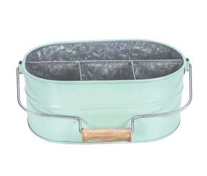 Caddy de metal galvanizado con múltiples 9 compartimentos con mango de madera Caddy de metal a precio asequible - Product Image 3