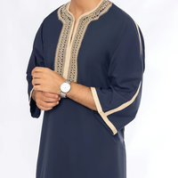 Robe de soirée pour homme musulman marocain, faite à la main, brodée sur mesure, en polyester, col montant, longueur cheville, légère et respirante, style vintage