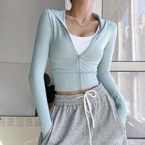 Vente flash Vêtements pour femmes Veste de sport à manches longues pour femmes Séchage rapide Fermeture éclair Couleur unie Entraînement Course à pied Sweat-shirt de sport Haut de fitness - Product Image 1