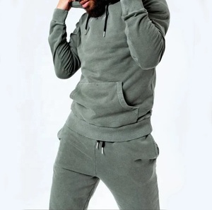 Haute qualité 100% coton vêtements de sport décontractés hommes pull veste Gym pantalon Jogging hommes survêtement sweats hommes sweats à capuche ensemble - Product Image 2