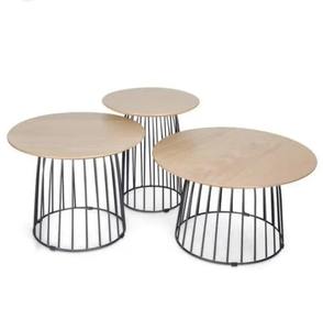 Manufacturer Top Set of 2 Storage <b>Basket</b> Table Decorative Black Wire <b>Wood</b> Metal Iron Base Coffee Table Combination Features - Product Image 6