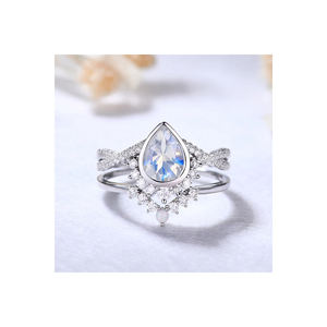 หินพลอยมูนสโตนสีรุ้งธรรมชาติดีไซน์ใหม่หรูหราเครื่องประดับทอง14kt แข็งปรับแต่งแหวนเพชรจริง - Product Image 1