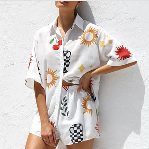 Conjunto de Pijama de Lino para Mujer, Primavera-Verano, Manga Corta, Transpirable, Secado Rápido, Estampado Informal con Corazón, Ropa de Dormir, Talla Grande, Hecho en Vietnam - Product Image 3