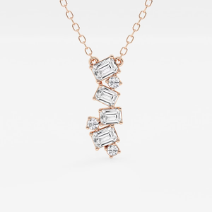 Colgante en Cascada de 1.5 CTW con Esmeralda y Diamantes Redondos Cultivados en Laboratorio, Oro de 14K, Elegante Collar de Diamantes Estilo Cascada - Product Image 2