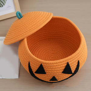 Panier de citrouille en coton fait à la main en gros décoration d'Halloween artisanat en osier du Vietnam - Product Image 2