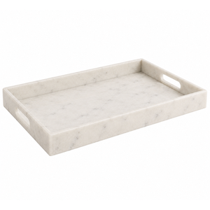 Plateau de service rectangulaire moderne de luxe en marbre blanc avec rangement à un seul niveau pour parfums, bijoux, hôtels, salles de bain et utilisation sur table - Product Image 1
