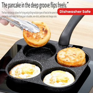 Poêle à œufs 4-en-1 en fonte antiadhésive au design moderne, avec poignée unique, compatible lave-vaisselle, produit métallique - Product Image 3