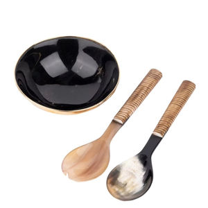 AALIYAN IMPEX Bol jetable écologique en corne de buffle naturelle poli coupé à la main pour les plateaux de service de vaisselle rustique - Product Image 1