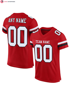 Maillots de football cousus personnalisés en gros respirant Streetwear rétro maillots de football américain rouges - Product Image 1