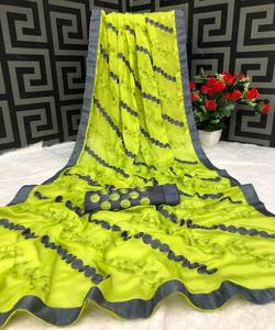 Saree amarillo para un aspecto soleado y alegre. Saree verde para un aspecto fresco y natural. - Product Image 5