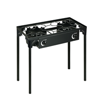 Réchaud à gaz 2 brûleurs en fer pour barbecue avec support pliable pour la maison et le camping, cuisson et brassage intérieur/extérieur dans la cour