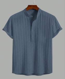 Camisetas informales con cuello en V para hombre, tela tejida de diseño sólido, 200 gramos de peso - Product Image 3