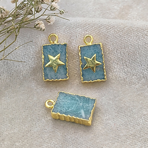 Rectangle Natural Amazonite Gemstone Pendant with <b>Star</b> Charm - Gold Electroplated DIY Jewelry Wholesale - Product Image 1