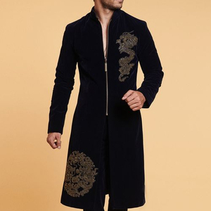 ELEGANT--GOLD ZARI EMBROIDERY on BLACK SHERWANI WITH <b>PANT</b> DRESS & ALSO MATCHING SHOE WITH DRESS for PARTY-WEAR/WEDDING@ 2023 - Product Image 1