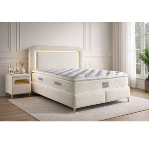 Cadre de lit moderne en tissu avec base de rangement hydraulique, tête de lit capitonnée, matelas Pillow Top, ensemble de meubles de chambre pour usage hôtelier - Product Image 5