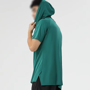 T-shirts pour hommes personnalisés avec capuches 100% manches en coton T-shirts unis décontractés tissés en polyester/coton vêtements en vrac" - Product Image 3