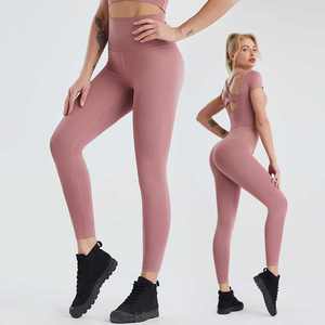 Venta al por mayor de leggings de mujer personalizados simples a rayas hasta el tobillo de cintura alta de talla grande ropa de deporte pantalones de yoga Spandex/Nylon - Product Image 4
