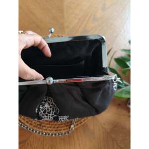 Rose Noir Black Crystal Evening Clutch with Sling Wedding and Party Purse <b>Bag</b> Featuring PU Lining and Chain Decoration - Product Image 3