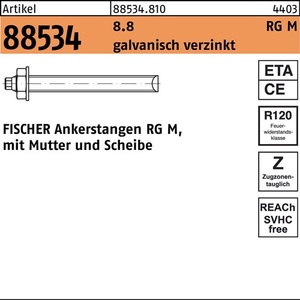 Varilla de Anclaje Fischer R 88534 con Tuerca y Arandela RG M8x150 8.8, 10 Piezas - Product Image 1