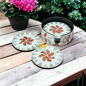 Sous-verres ronds en nacre avec porte-gobelet en rotin incrusté de coquillages pour tapis et tampons de vaisselle fabriqués au Vietnam - Product Image 3