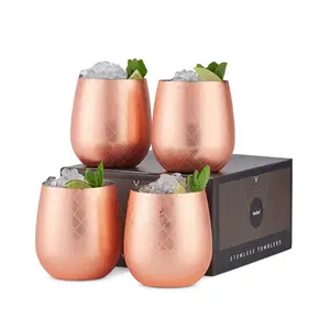 Unique & Latest Kite design Short Stemless Copper wine glasses set of 4 for men and women