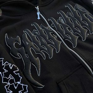 Tendance survêtement personnalisé pour hommes et femmes hiver Flare pantalon de survêtement et sweat à capuche ensemble avec strass imprimé fermeture éclair hommes survêtement - Product Image 3