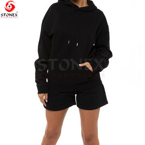 Women's Plus Size Cotton Sports Suit Custom Logo Joggers <b>Hoodie</b> with Short Tracksuit Solid Pattern for <b>Teenagers</b> Washed Technics - Product Image 3