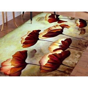 Tapis en chenille fleuri : Peinture abstraite de coquelicot, tapis antidérapant, tapis doux non tissé - Product Image 4