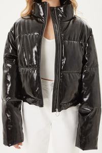 <b>Black</b> Oversized Crop Puffer <b>Jacket</b> <b>Women</b> Casual Dyed Canvas Woven Eco-Friendly <b>Hooded</b> Detachable Hat Thick Winter Autumn - Product Image 3