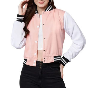 100% respirant personnalisé laine matériel fait femmes Varsity veste 2025 fermeture personnalisée conception Crop Varsity veste - Product Image 1