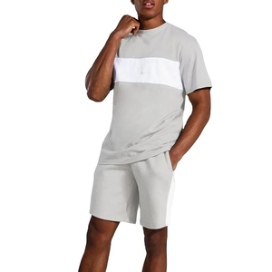 T-shirt en coton à manches courtes Short en éponge Taille XL Plus Option XXL Logo personnalisable Ensemble de 2 pièces de sport décontracté d'été pour hommes - Product Image 1