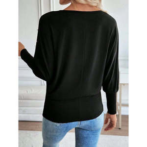 Blusa de viscosa con adornos de perlas y cuello redondo y manga larga para mujer, 28683 - Product Image 3