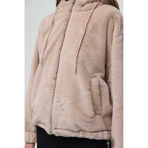 Parka décontractée en polaire marron à capuche et fermeture éclair - Product Image 4