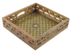 Plateau carré rustique moderne élégant avec poignée, plateau de service en bois de manguier naturel durable personnalisé, motif rectangulaire, usage domestique - Product Image 6