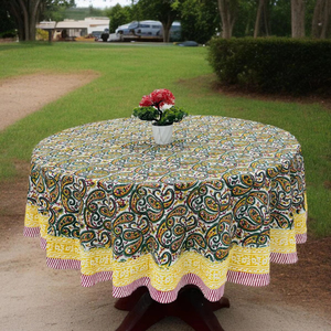 Indien main bloc imprimé rond coton nappe à la main Floral tissu couverture de Table pour cuisine à manger en gros - Product Image 1